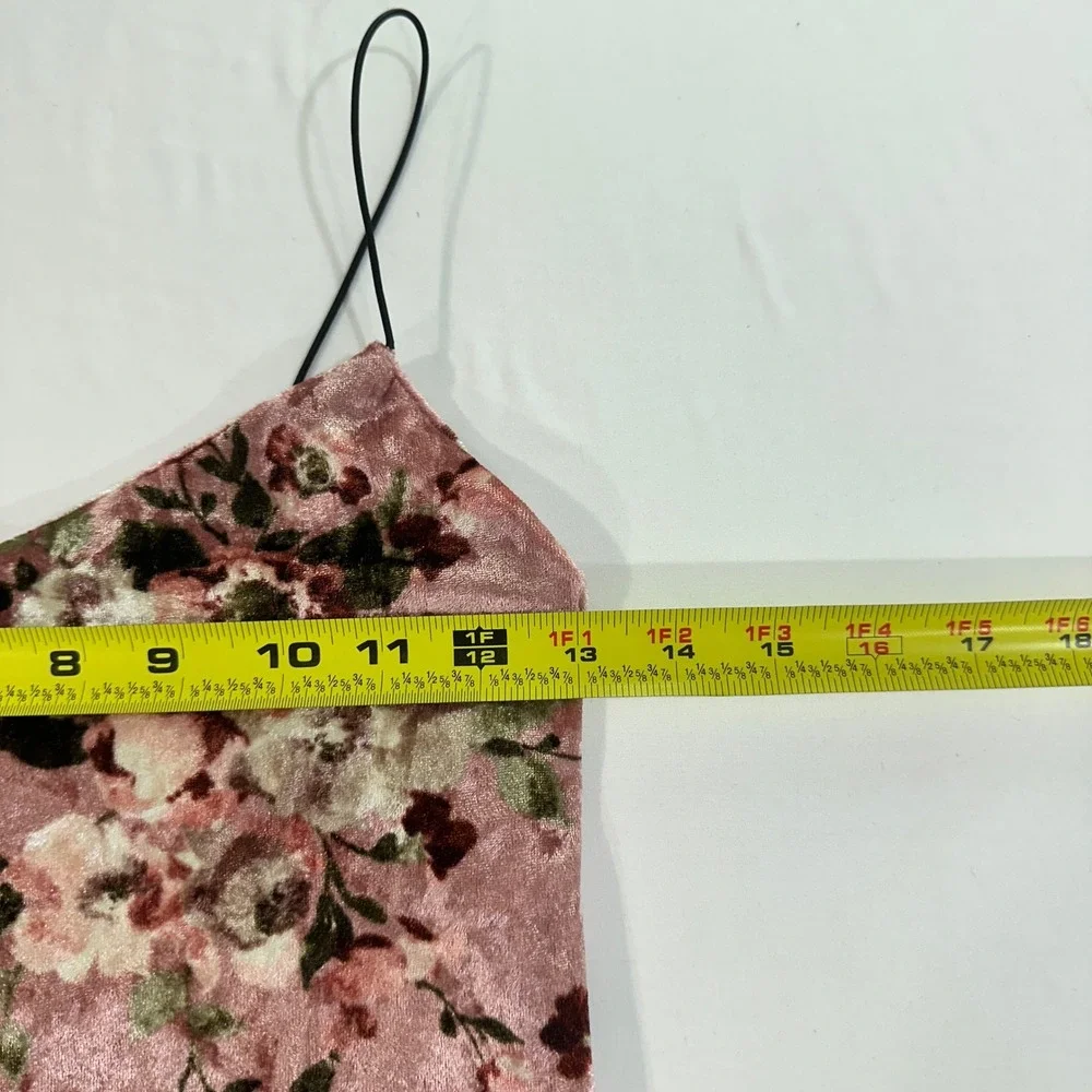 Polly & Esther Pink Floral Crushed Velvet Slip Dress Womens S Spaghetti Strap